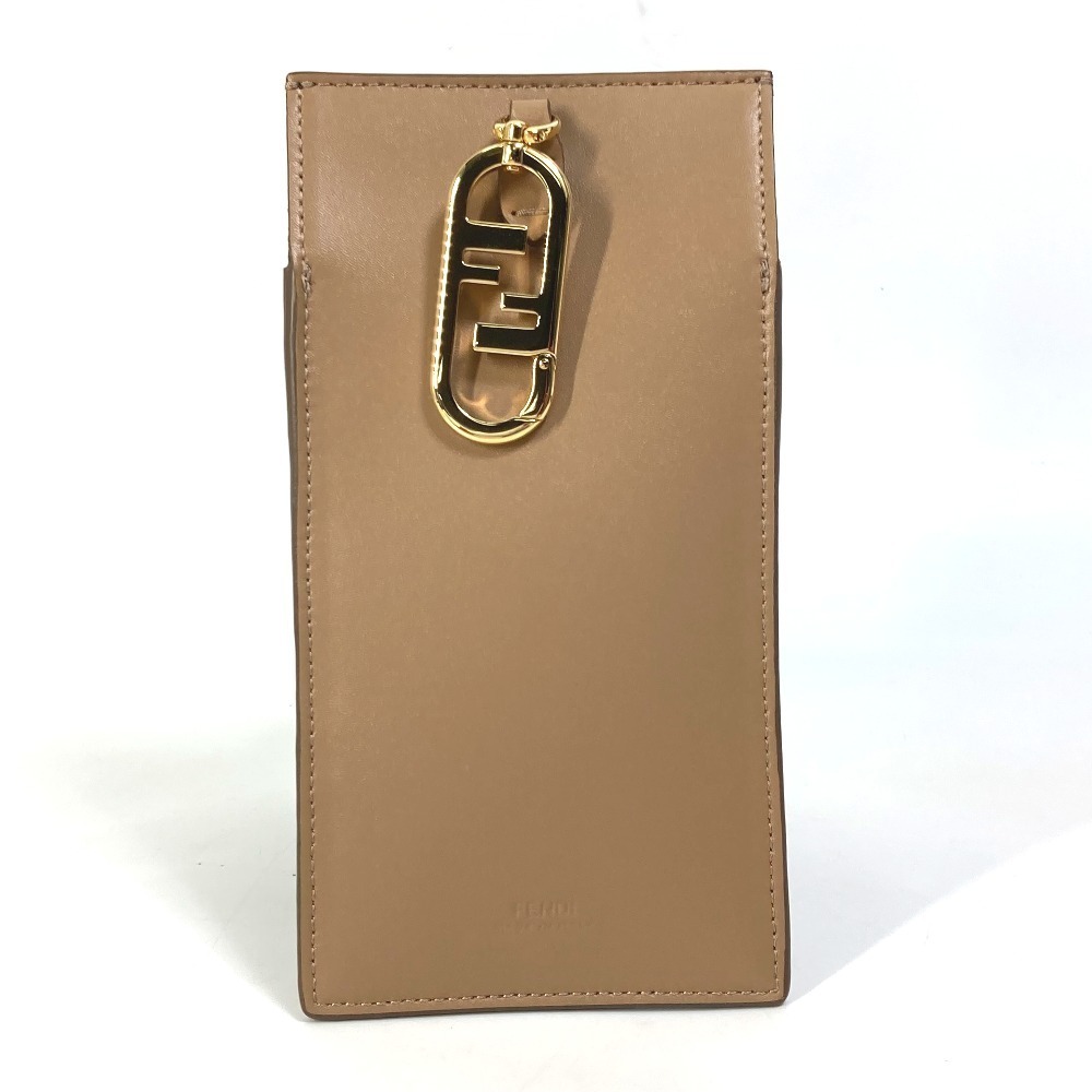 Fendi Leather Phone Pouch Crossbody Fur Wallet Case FF Logo Beige Smartphone Bag